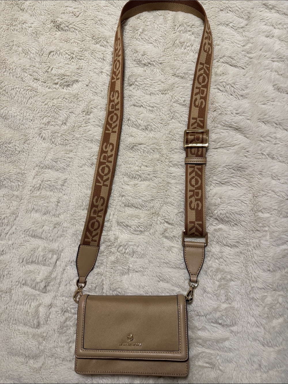 Michael Kors Beige/Tan Logo Strap Crossbody Bag